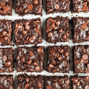 Fudgy almond butter zuchhini brownies with chocolate chips