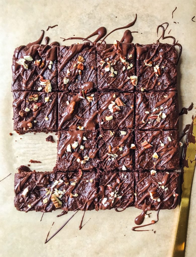 Fudgy Tahini Brownies with Chocolate Drizzle