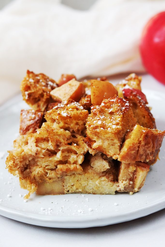 Slice of Apple Cinnamon Sourdough French Toast Bake - Daisybeet