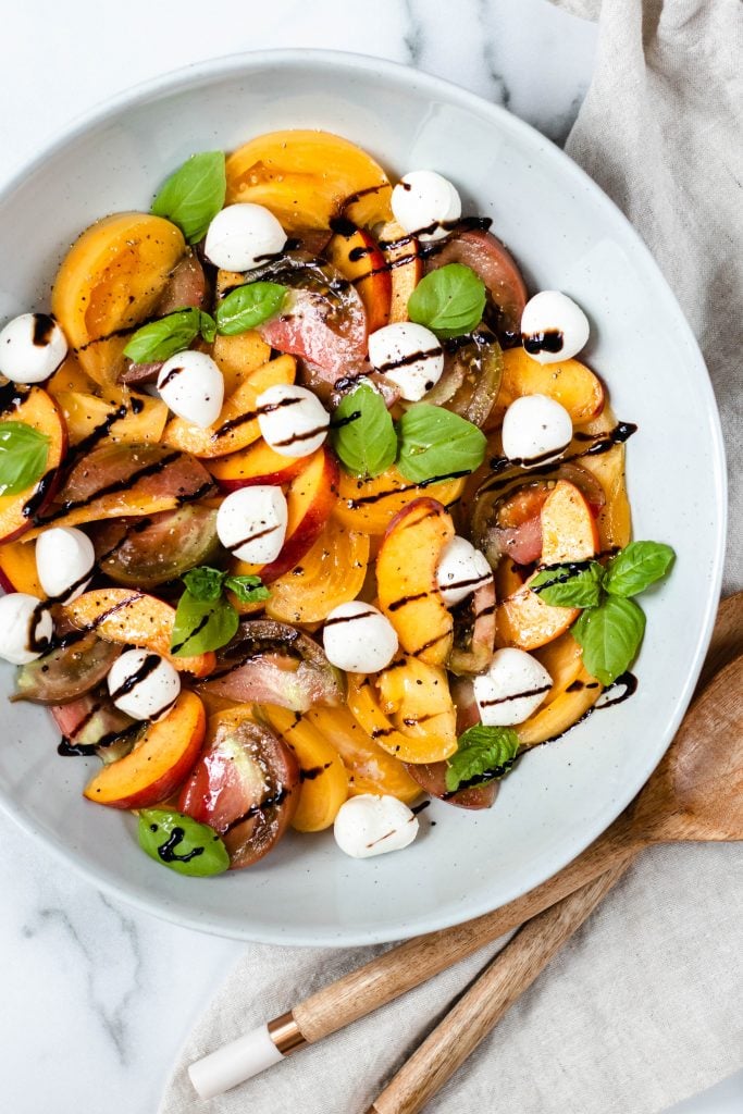 Peach Caprese Salad with Heirloom Tomatoes - Daisybeet