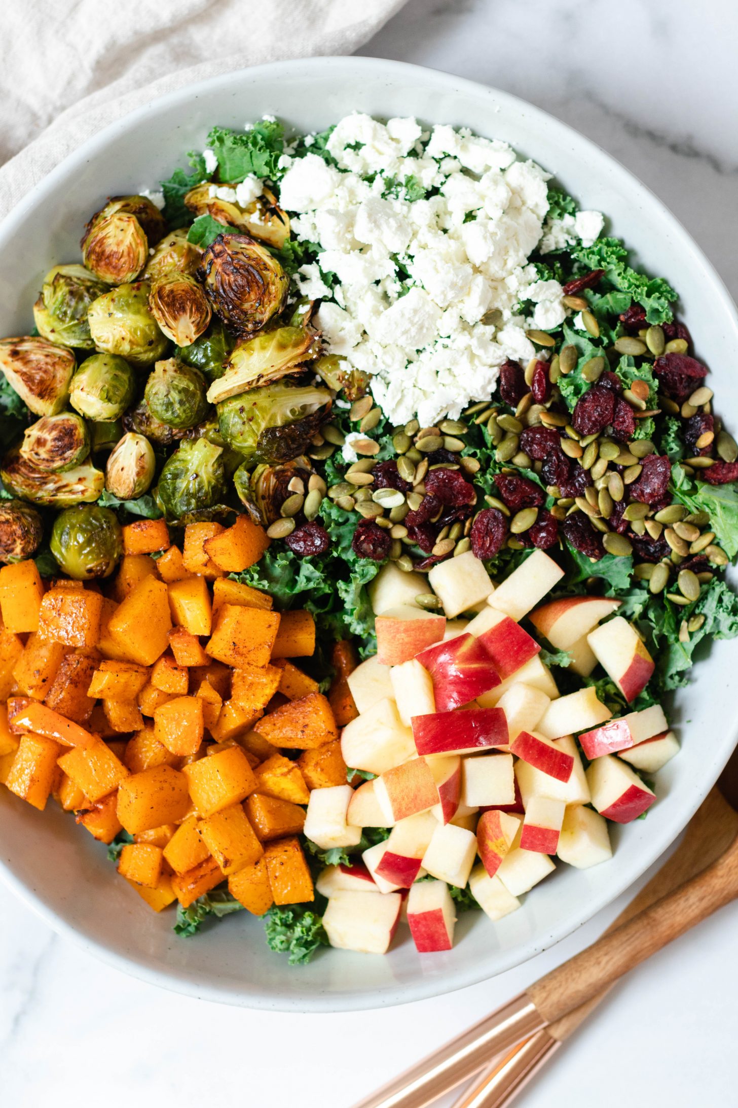 Fall Kale Salad with Butternut Squash, Brussels Sprouts, and Apples (Gluten Free) - Daisybeet