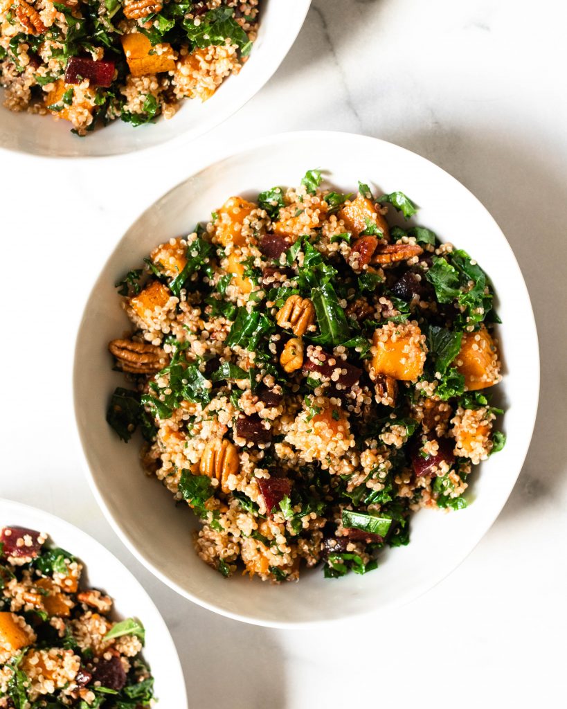 Beet Quinoa Salad with Butternut Squash, Kale, and Pecans • Daisybeet