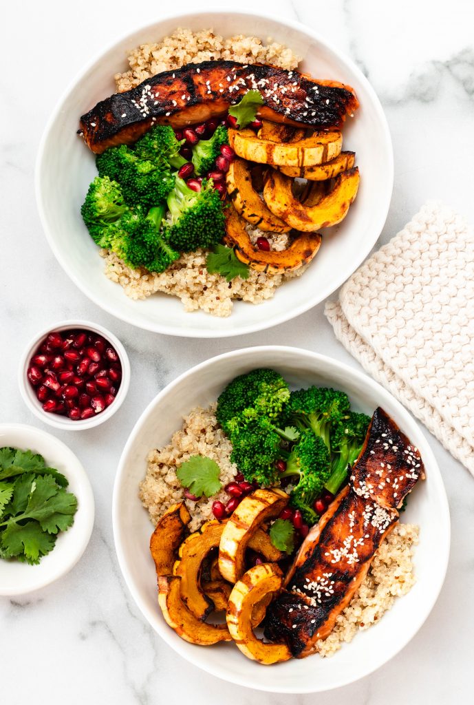 Soy Maple Salmon Bowls with Broccoli, Delicata Squash, and Quinoa - Daisybeet