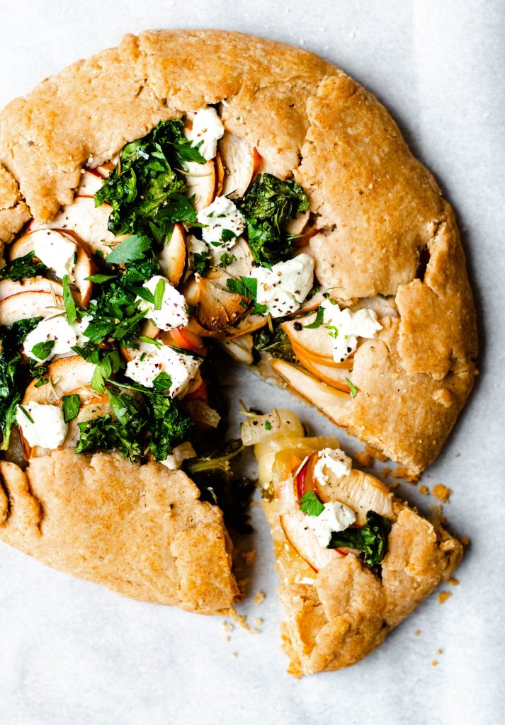 Savory Galette with Caramelized Onions, Kale, Apples, and Goat Cheese - Daisybeet