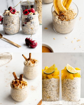 grid of 4 different overnight oats recipes