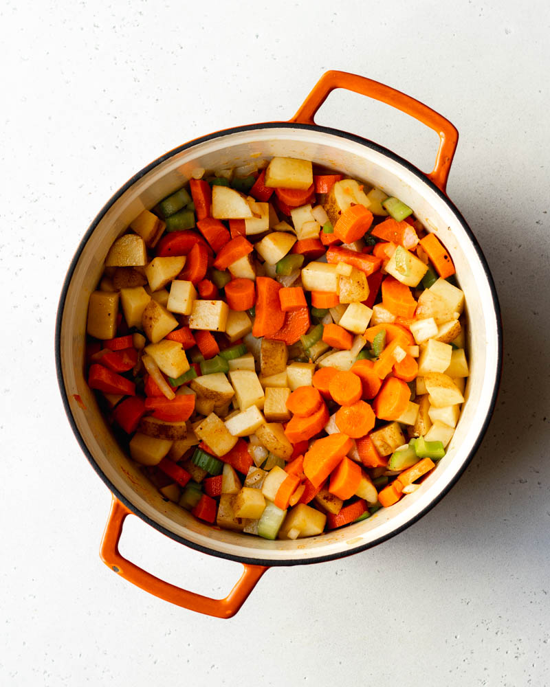carrot potato soup vegetables in a pot
