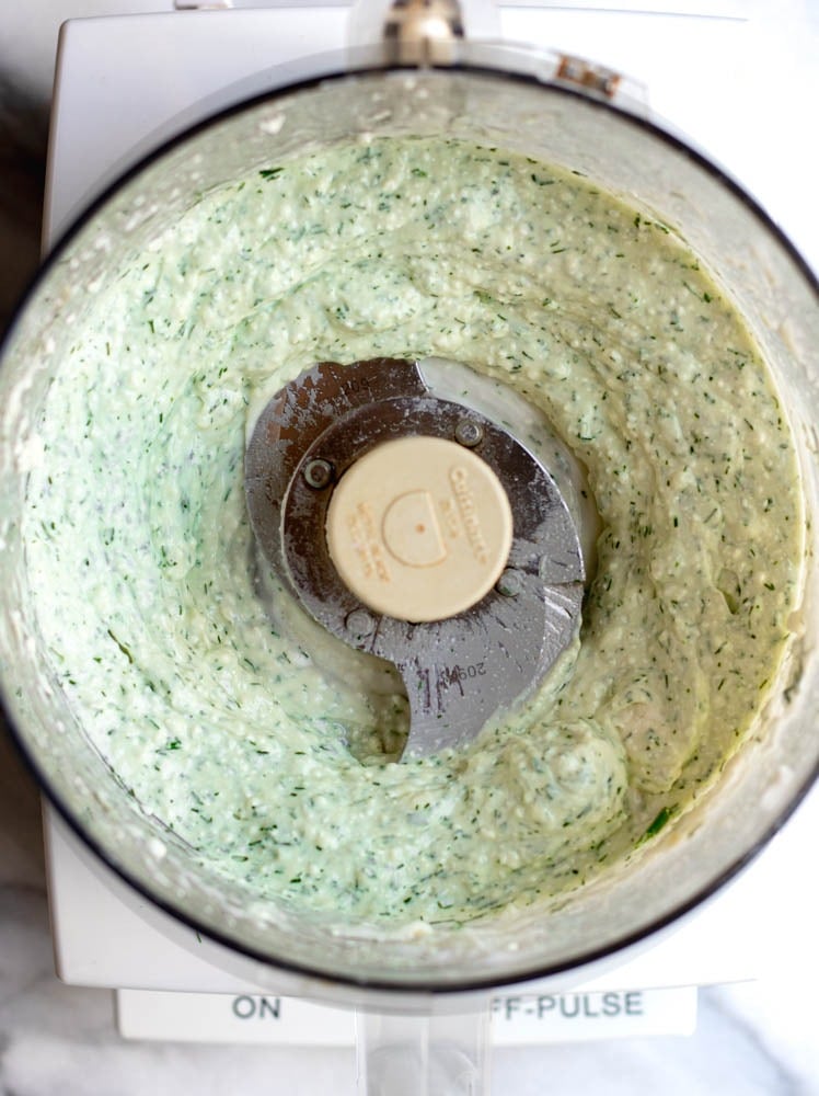feta dill dressing after being blended in food processor