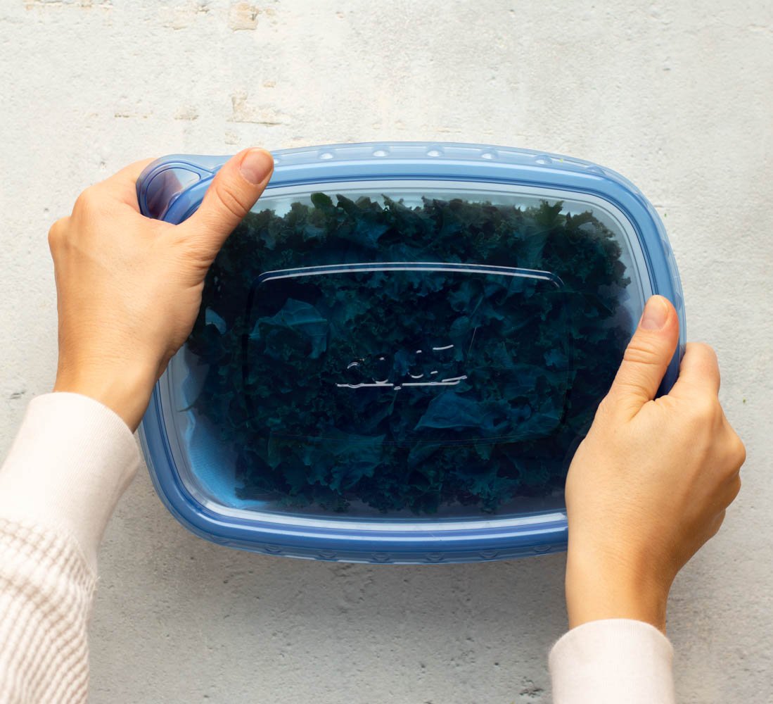 hands snapping on the top of a tupperware container