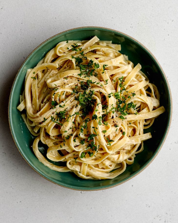 Bowl of cauliflower fettuccine alfredo 