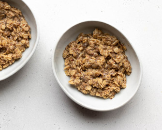 Two oval bowls of oatmeal