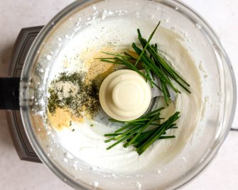 whipped cottage cheese with seasonings in a food processor
