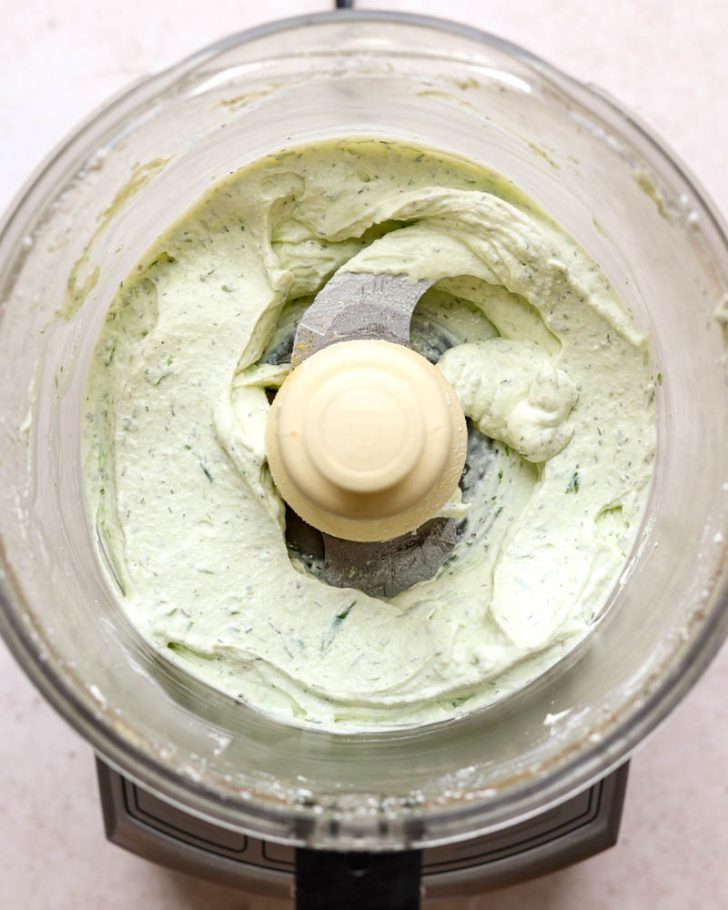 whipped ranch cottage cheese dip in a food processor