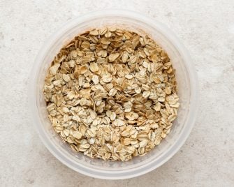 dry ingredients for overnight oats mixed together in a tupperware