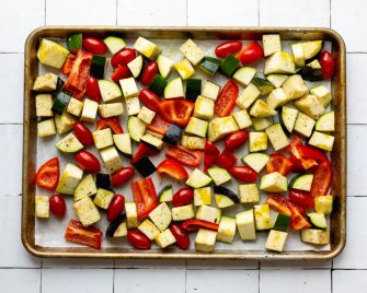 Mixed vegetables on a baking tray