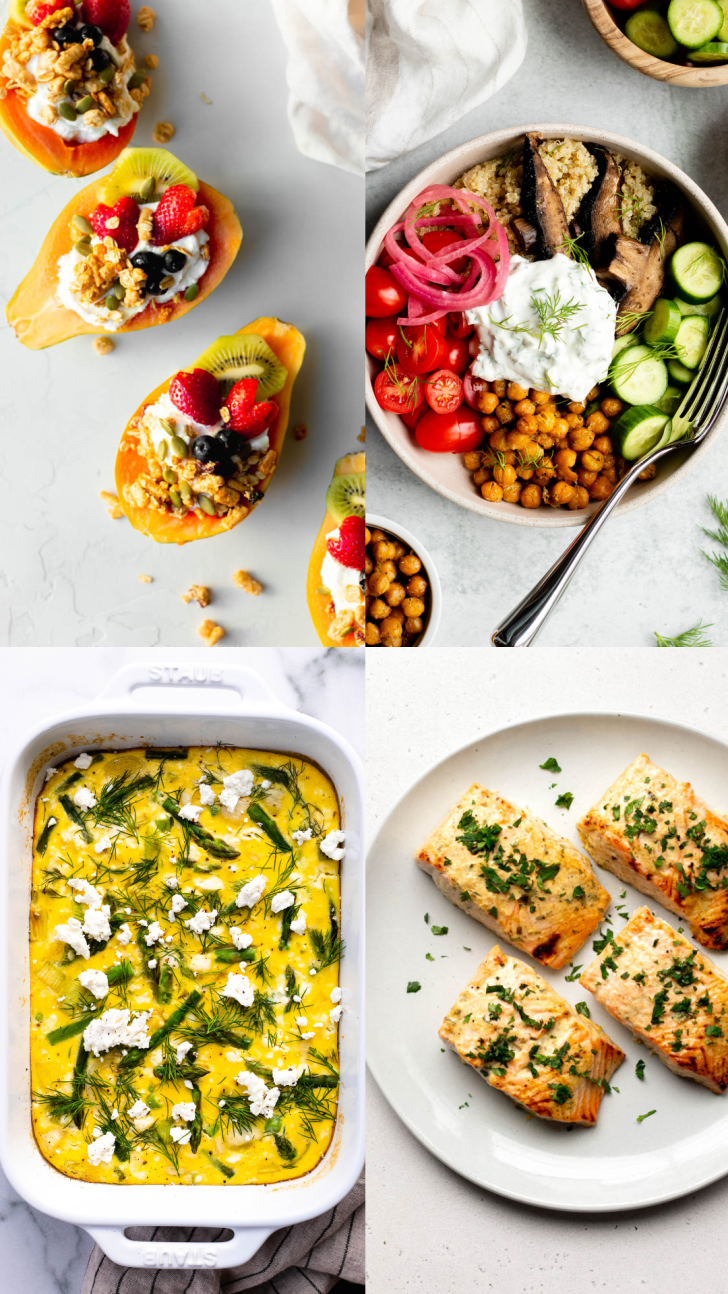 graphic with images of 4 recipes with greek yogurt