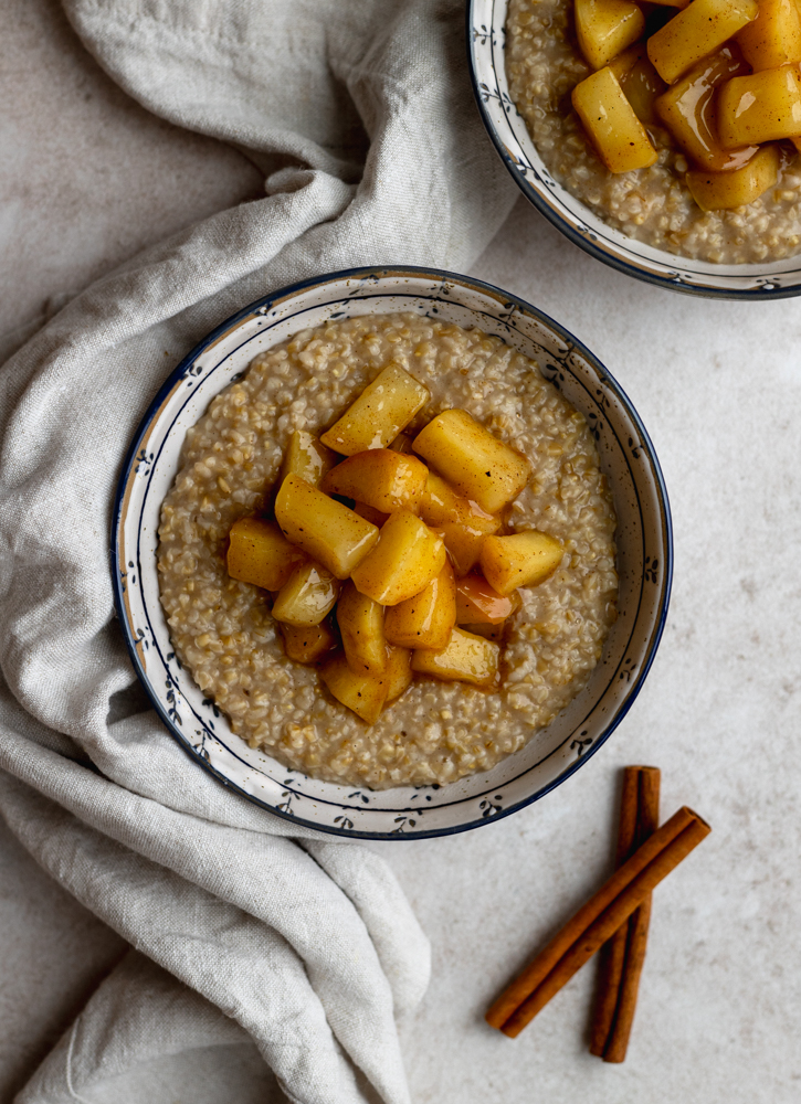 two bowls of apple cinnamon steel cut oatmeal