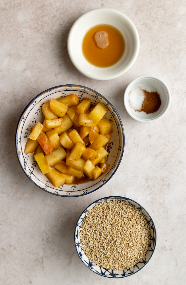 apple cinnamon steel cut oatmeal ingredients measured out 