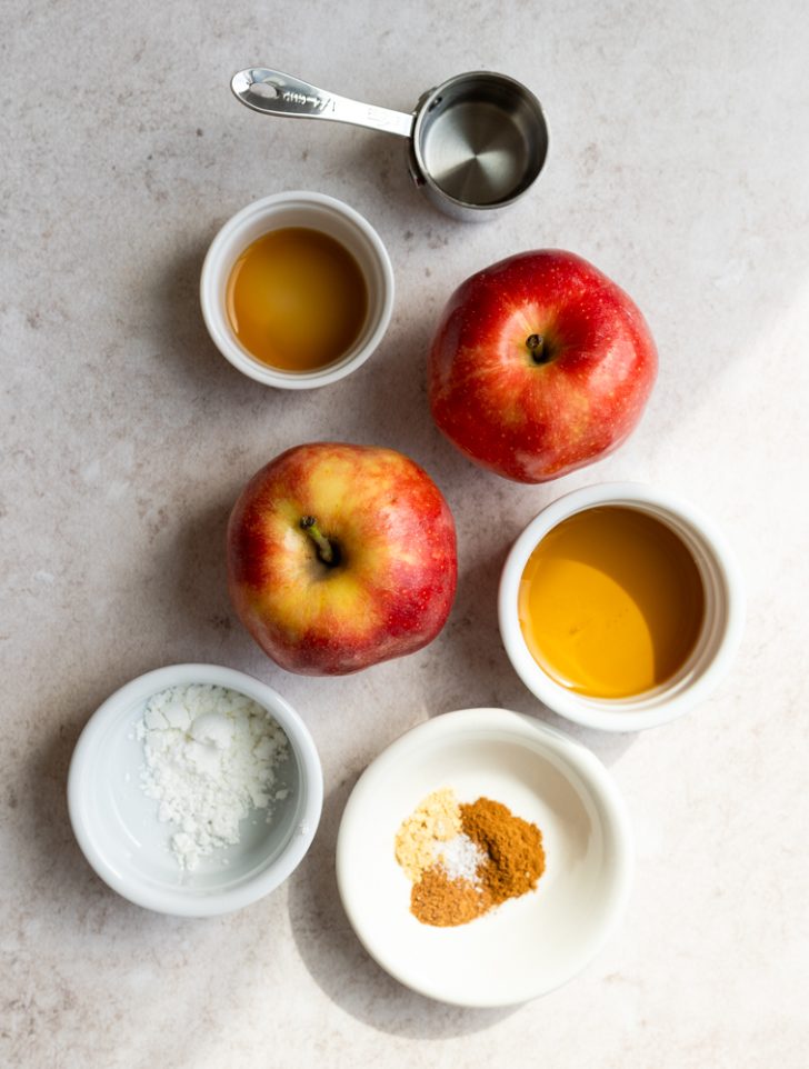 stewed apples ingredients measured out in small bowls