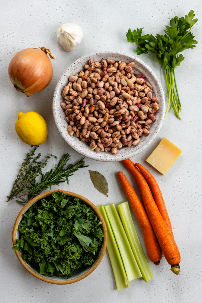 Brothy beans ingredients measured out