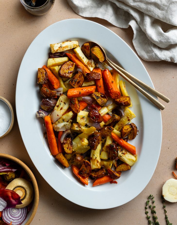 Traditional Native American roasted root vegetables with balsamic glaze