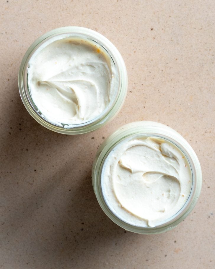 peanut butter greek yogurt in two small jars