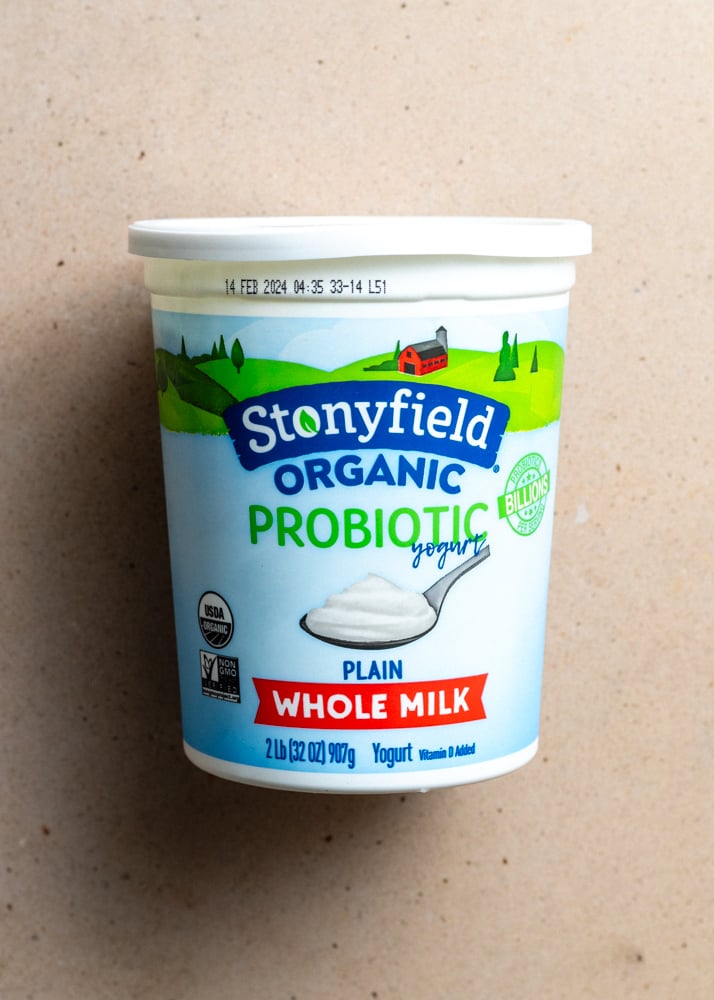tub of stonyfield organic yogurt