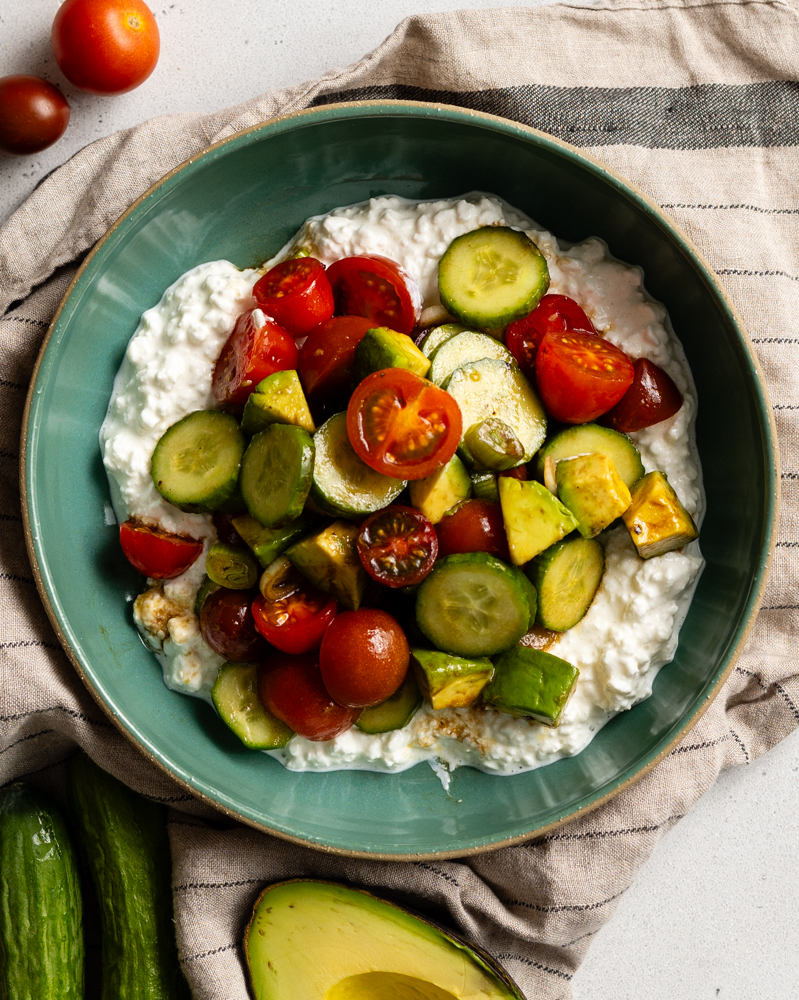 Cottage Cheese Salad with Cucumber, Tomato, and Avocado • Daisybeet