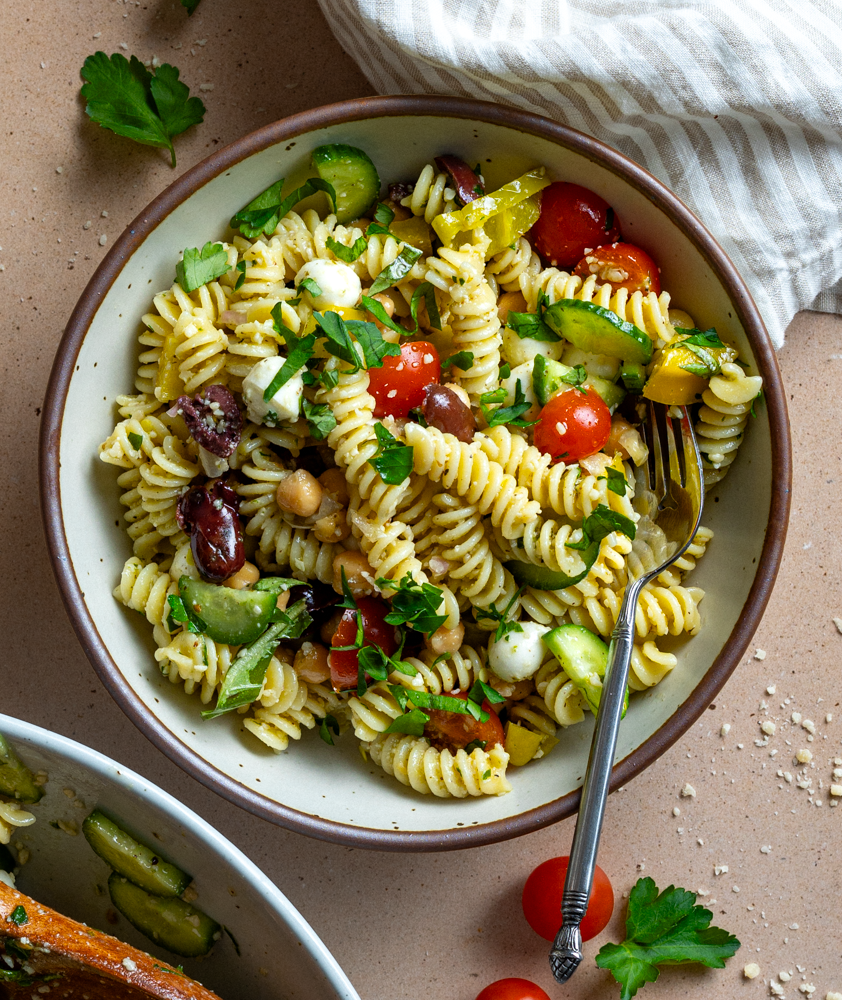 Easy High Protein Pasta Salad with Chickpeas