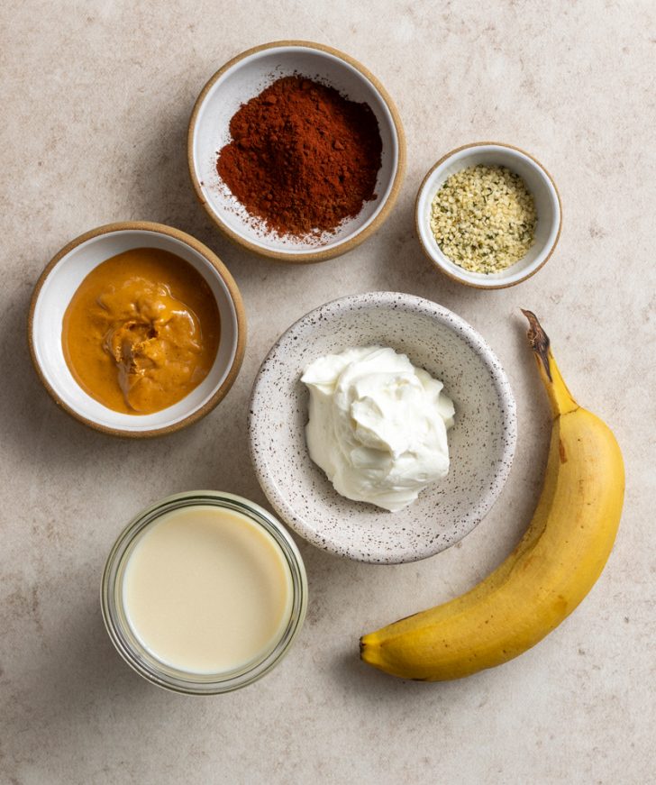 chocolate protein shake ingredients measured out