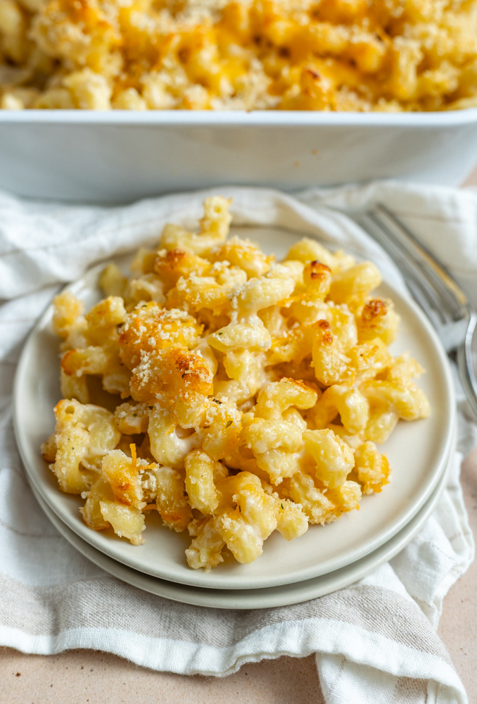 small plate of cottage cheese mac and cheese