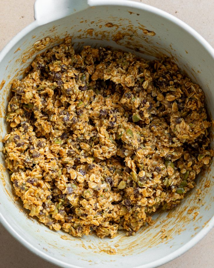no bake protein balls dough mixed up in mixing ball