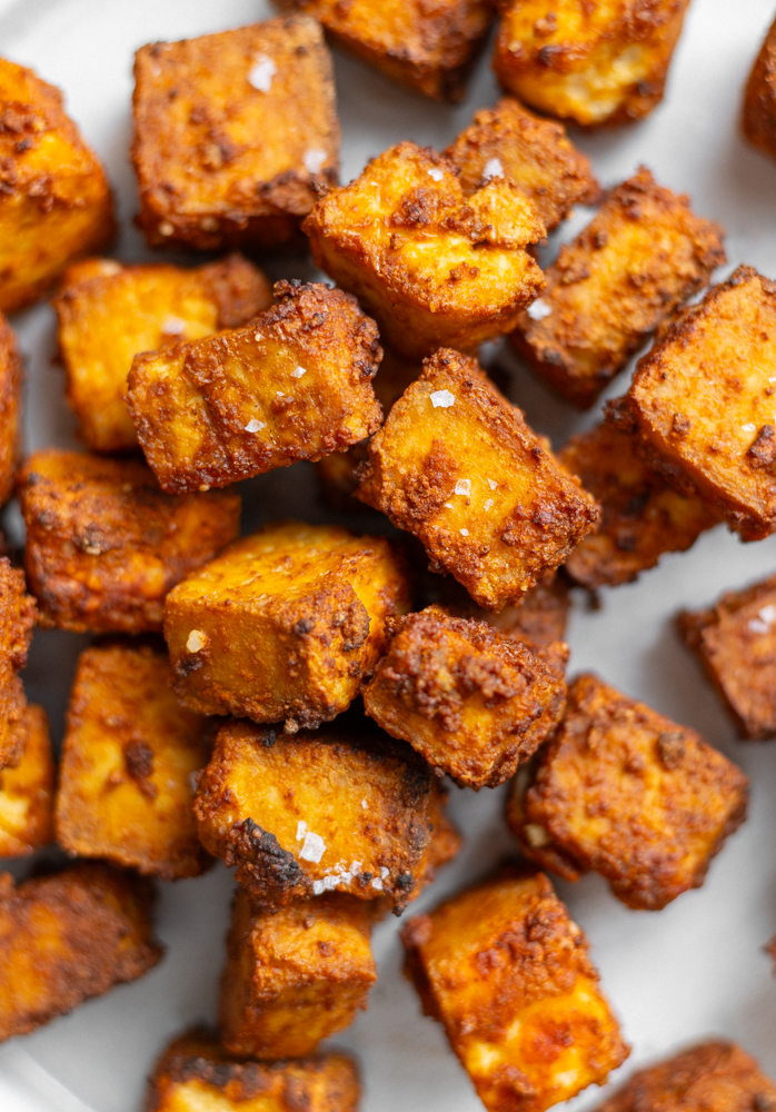air fryer tofu up close